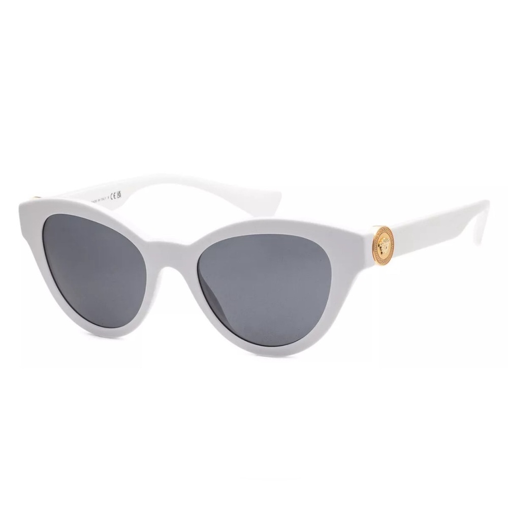 Versace VE4435 Womens Cat Eye Designer Sunglasses in Gloss White Gold/Grey 52 mm